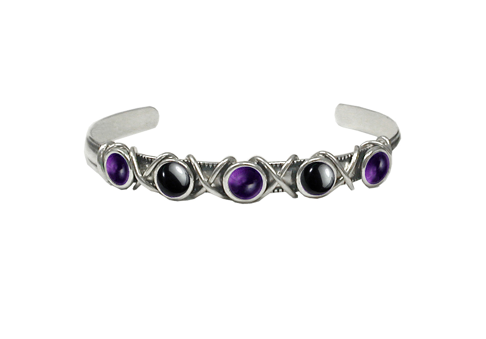 Sterling Silver Cuff Bracelet With Amethyst And Hematite